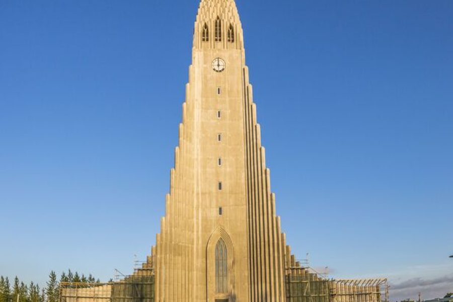 Frontal view on Hallgrimmskirkja in Reykjavik