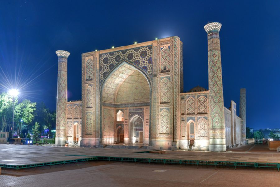 The Registan was the heart of the ancient city of Samarkand of the Timurid dynasty, now in Uzbekistan. The name Registan means "Sandy place" or "desert" in Persian.