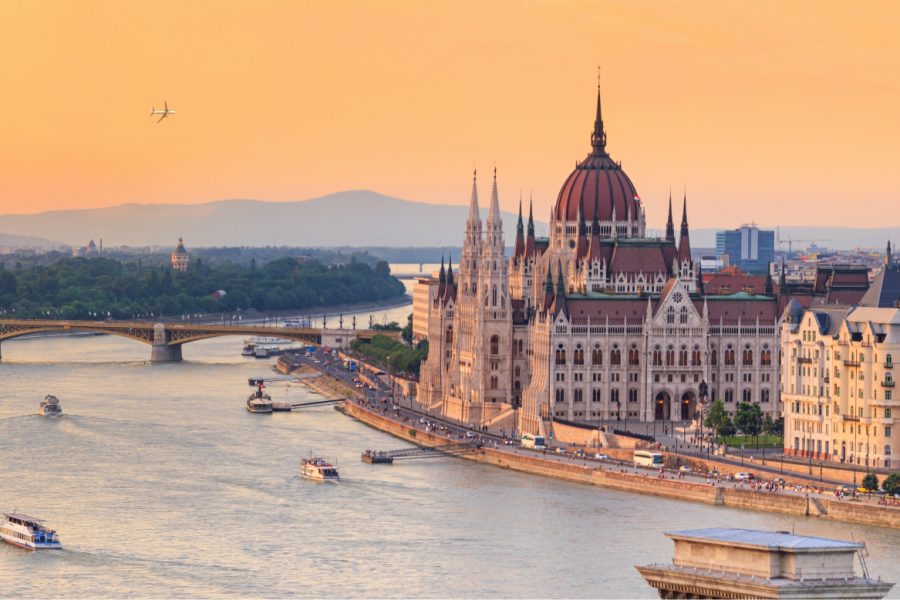 City summer landscape - top view of the historical center of Budapest with the Danube river in Hungary_edited