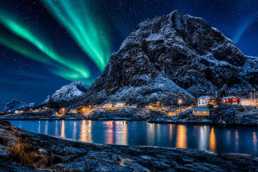 Hurtigruten - Northern Lights over Mountain