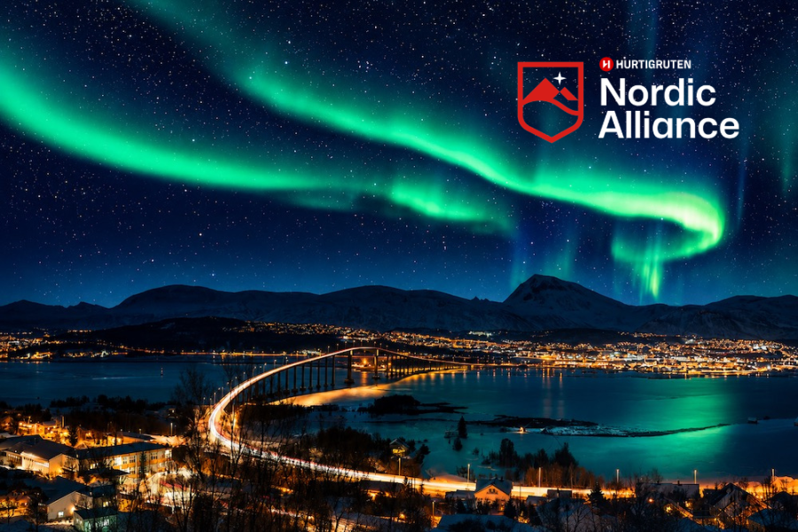 Hurtigruten - Northern Lights over Tromso with Nordic Alliance Logo