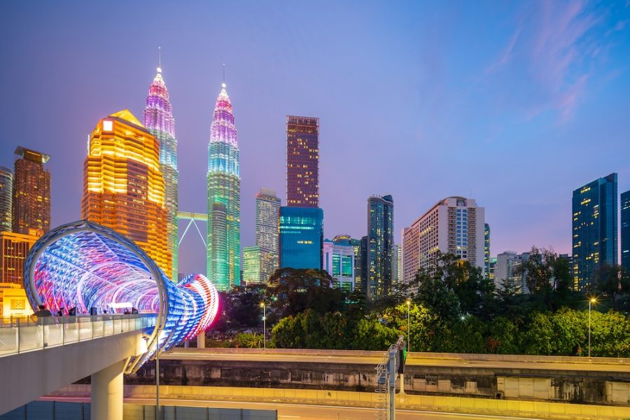 Downtown Kuala Lumpur city skyline, cityscape of Malaysia at twilight