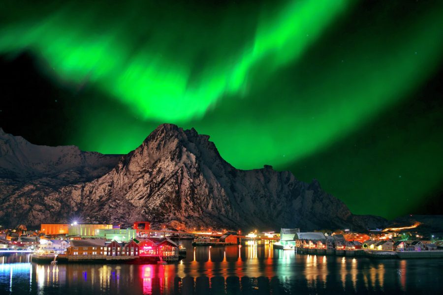 Dramatic show over the mountain and well-lit port