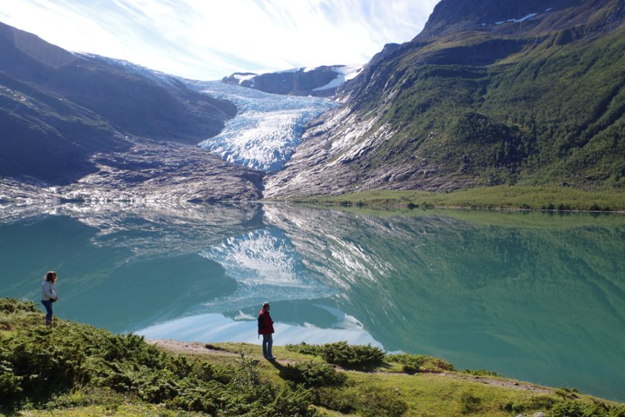 Svartisen being reflected by the lake