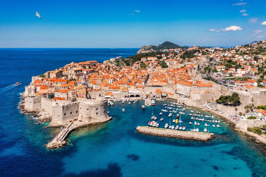 The aerial view of Dubrovnik a city in southern Croatia fronting the Adriatic Sea Europe. Old city center of famous town Dubrovnik Croati_edited