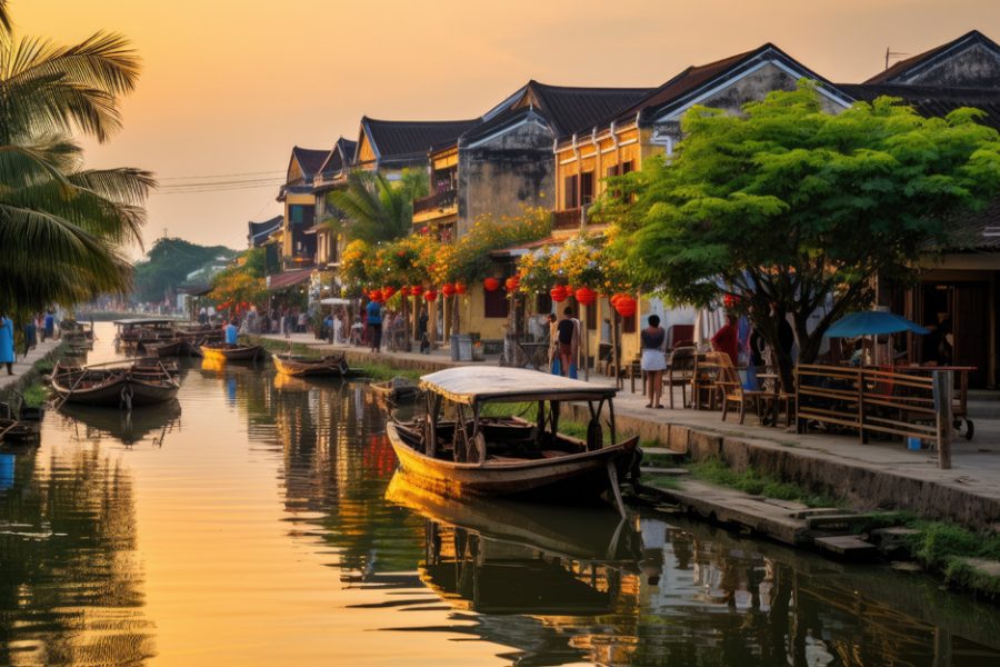 Old town of Hoi An in Vietnam, Hoi An ancient town riverfront, AI Generated